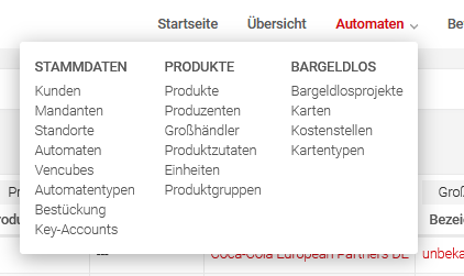 Menüleiste in der Vensoft