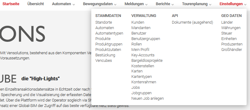 Menüleiste in der Vensoft